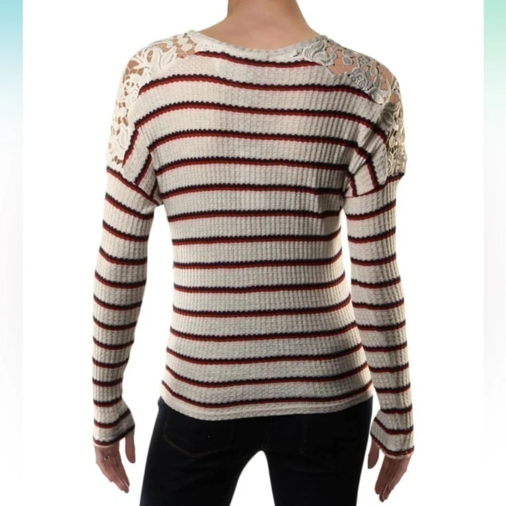 Generation Love Womens Striped Lace Pullover Top